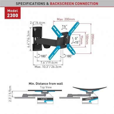BARKAN 2300.B 26"-39" LED TV, 3 lankstų, sieninis, juodas 1 BARKAN 2300.B 26"-39" LED TV, 3 lankstų, sieninis, juodas 1