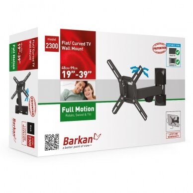 BARKAN 2300.B 26"-39" LED TV, 3 lankstų, sieninis, juodas 2 BARKAN 2300.B 26"-39" LED TV, 3 lankstų, sieninis, juodas 2
